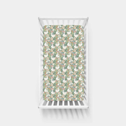 Daisy Goose Garden Meadow Floral Bamboo Fitted Crib Sheet