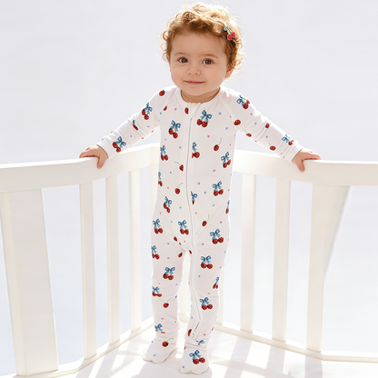 4th of July Cherry Bow Twinkling Stars Baby Bamboo Zipper Pajama Romper