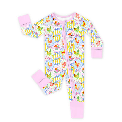 Pastel Country Coop Bamboo Zipper Pajama Romper