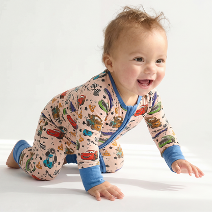 Cartoon Car Pentacle Bamboo Zipper Romper Pajamas
