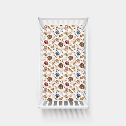 Khaki Plaid Baseball Snack Adventure Bamboo Fitted Crib Sheet