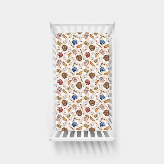 Khaki Plaid Baseball Snack Adventure Bamboo Fitted Crib Sheet