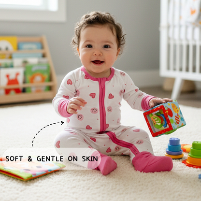 Sweet Hearts and Smiley Faces Pink Bamboo Zipper Romper Pajamas