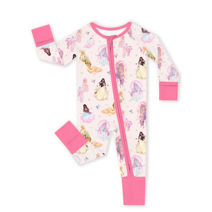 Fairytale Princess Magic Pink Bamboo Zipper Romper Pajamas