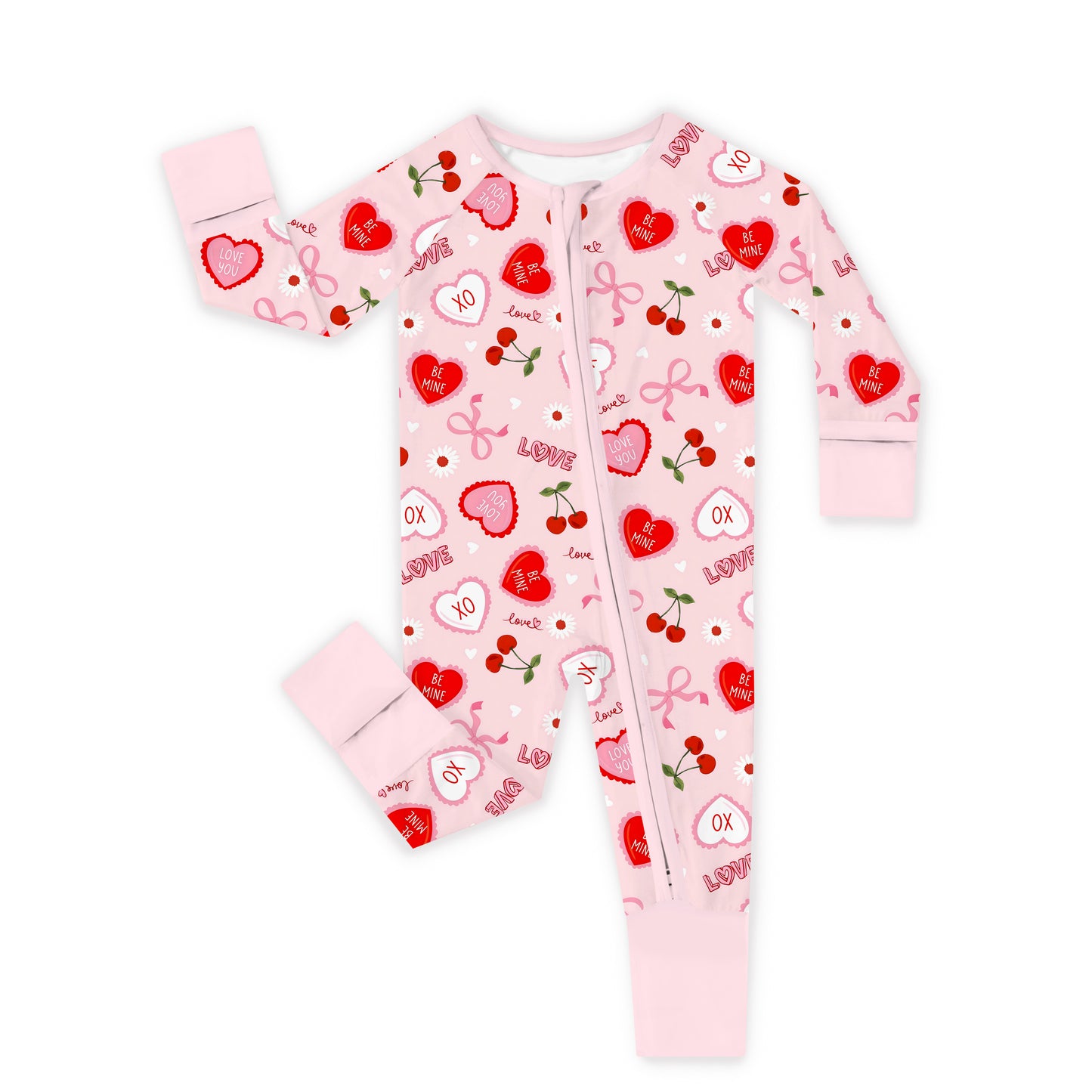 Sweetheart Cherry Hearts Bamboo Zipper Pajama Romper