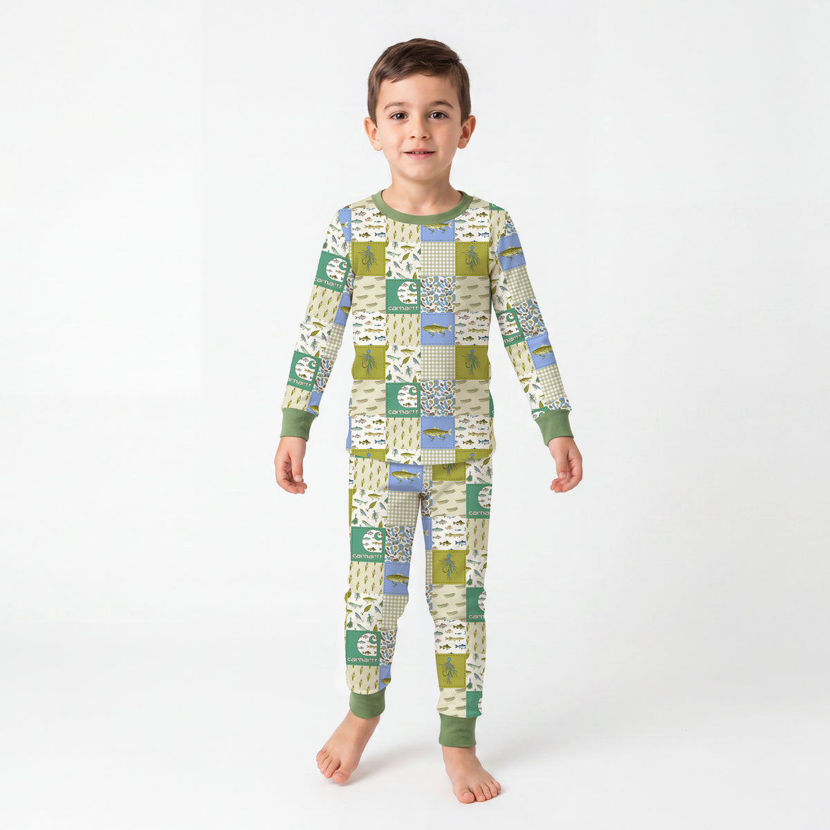 Outdoor Fishing Western Patchwork Kids Two-Piece Pajama Set