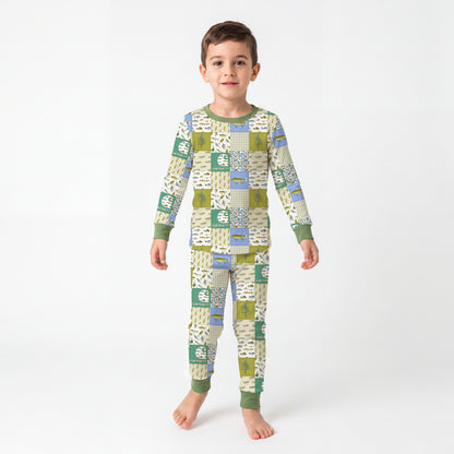 Outdoor Fishing Western Patchwork Kids Two-Piece Pajama Set