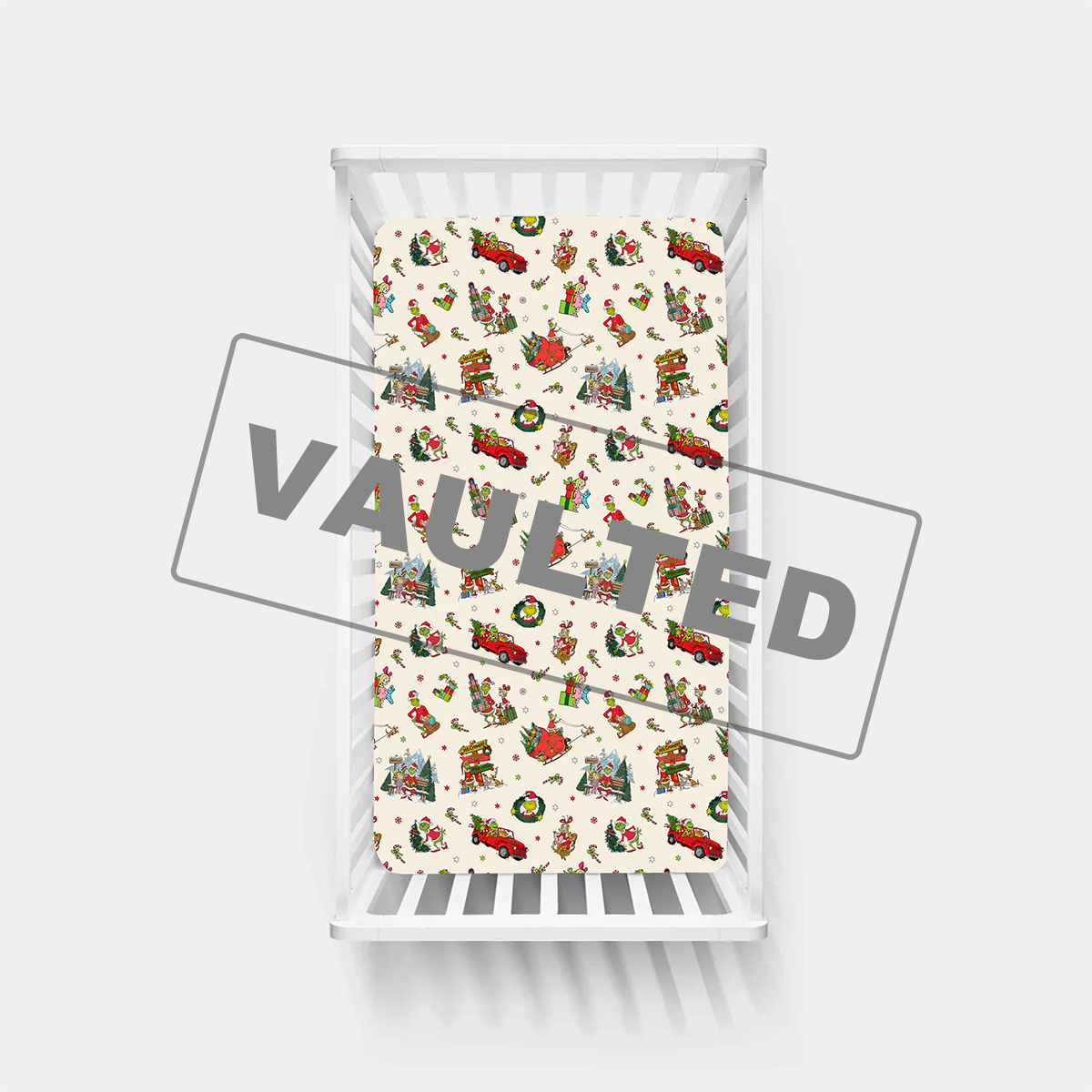 Christmas Green Face Sleigh Gift Ride and Candy Canes Bamboo Fitted Crib Sheet