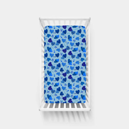 Blue Love and Heart Hugs Bamboo Fitted Crib Sheet