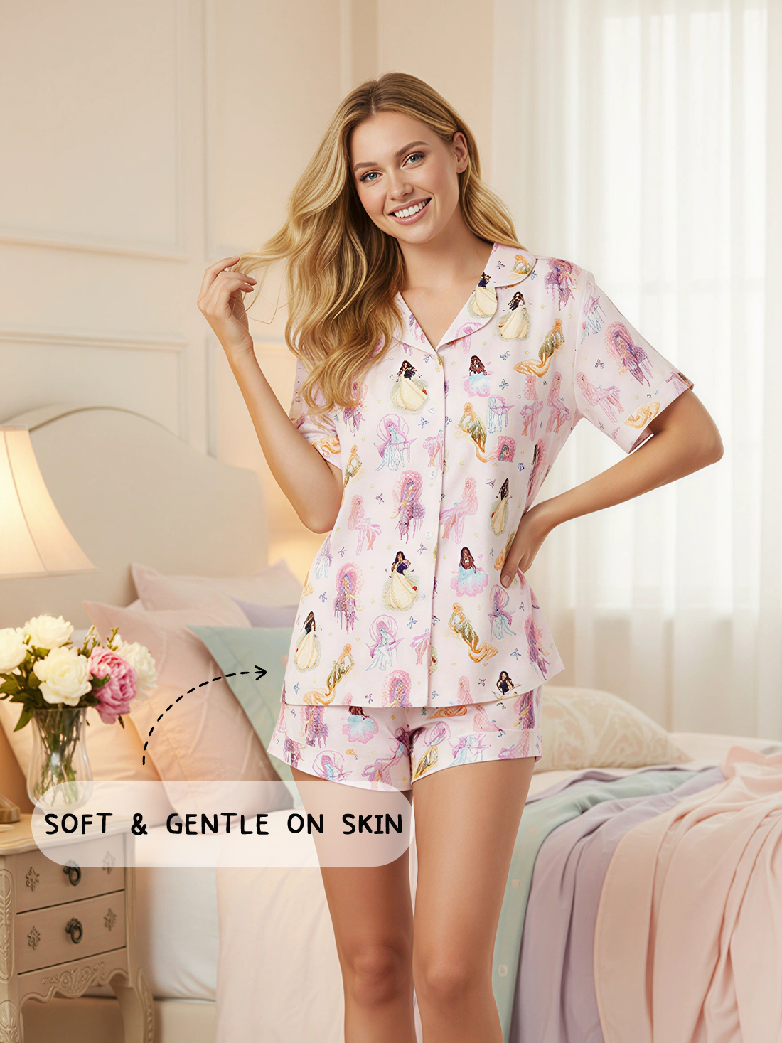 Fairytale Princess Magic Pink Women's Bamboo Short Sleeve Pajama Set