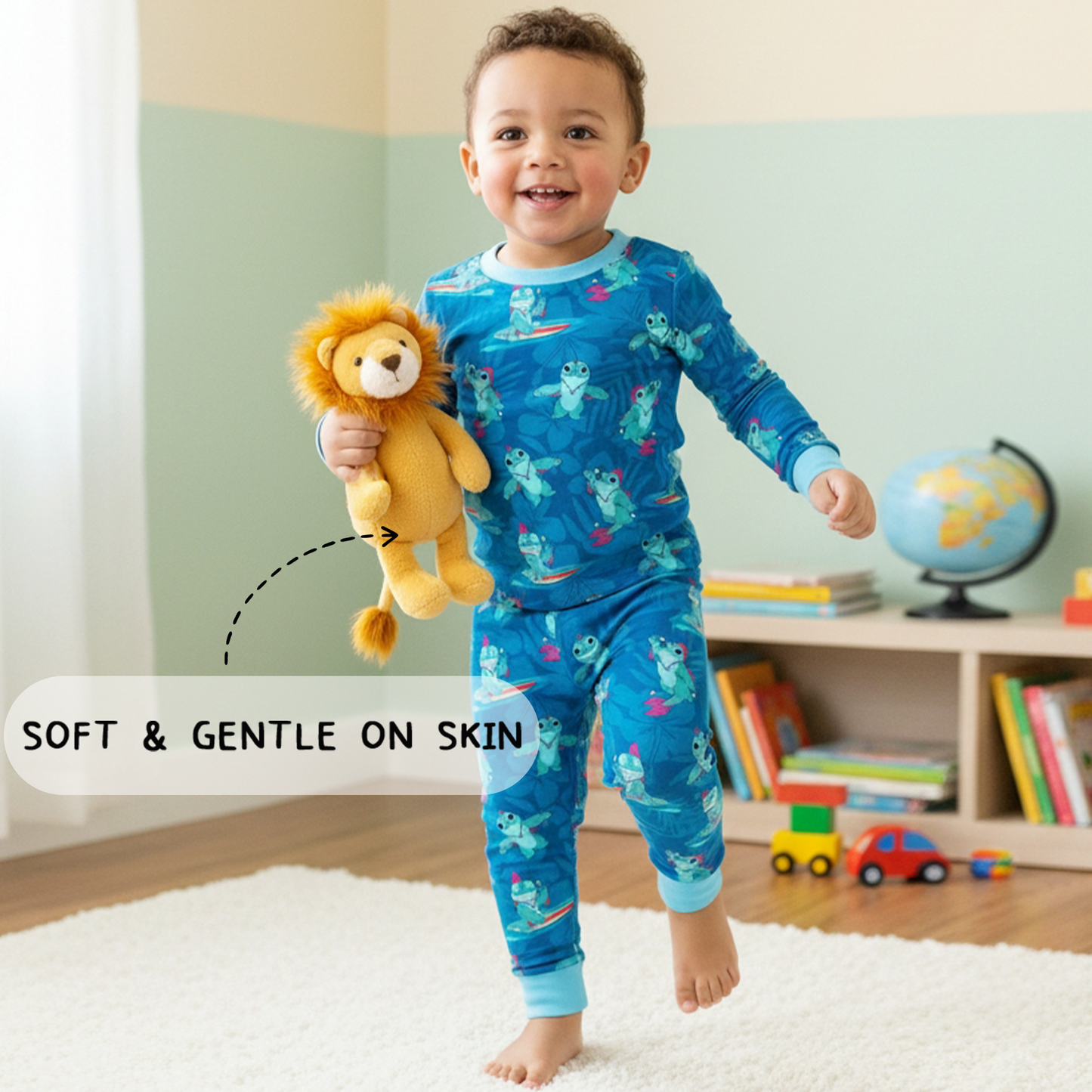 Surfing Dino Ocean Island Two-Piece Pajama Set