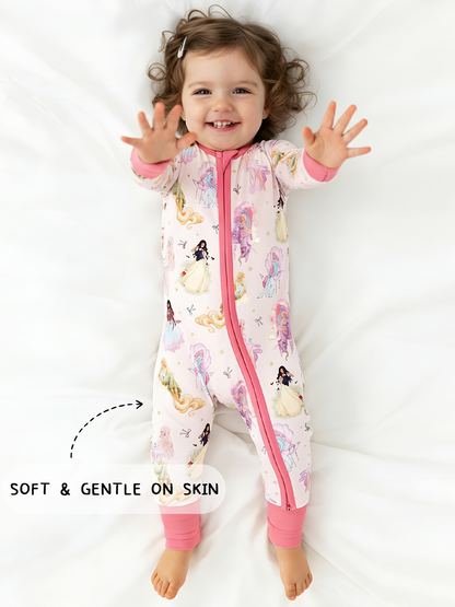 Fairytale Princess Magic Pink Bamboo Zipper Romper Pajamas