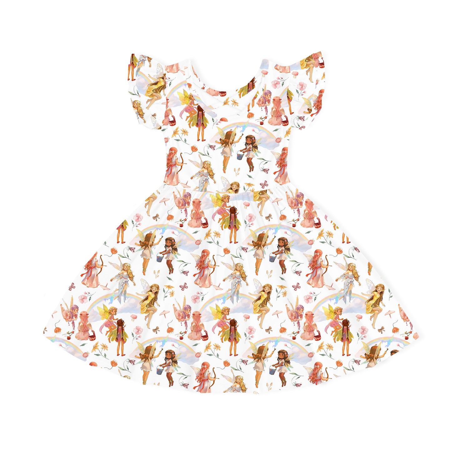 Dancing Fairy Friends Rainbow Flowers Journey Kids Bamboo Short Sleeves Dress