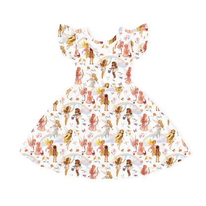 Dancing Fairy Friends Rainbow Flowers Journey Kids Bamboo Short Sleeves Dress