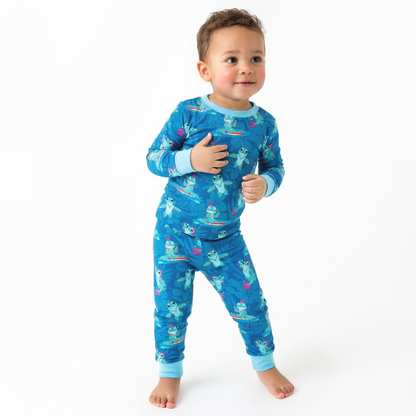 Surfing Dino Ocean Island Two-Piece Pajama Set