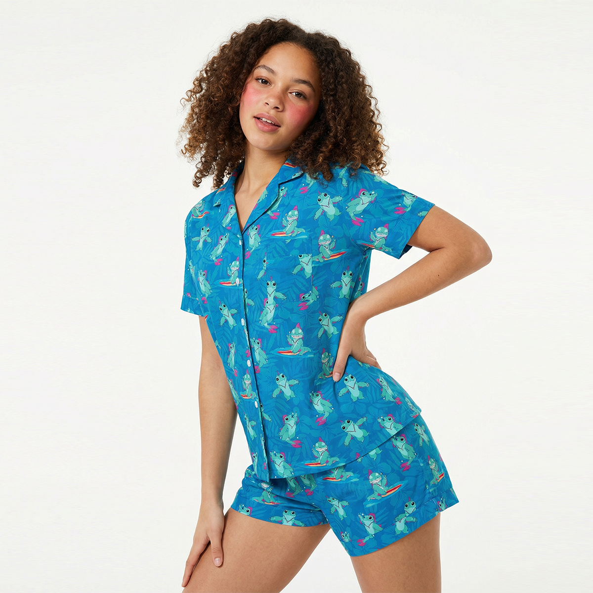 Surfing Dino Ocean Island Women's Bamboo Short Sleeve Pajama Set