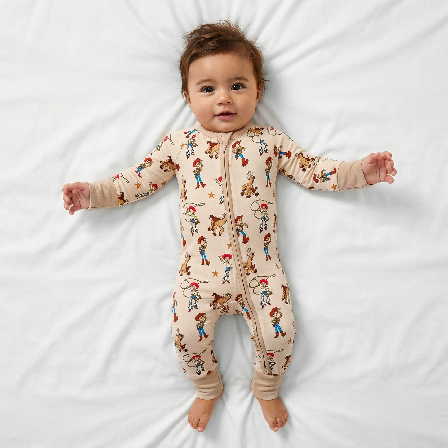 Cowboys Horses Baby Bamboo Zipper Romper Pajamas