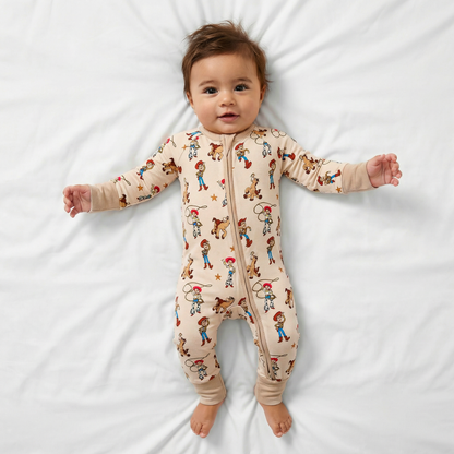 Cowboys Horses Baby Bamboo Zipper Romper Pajamas