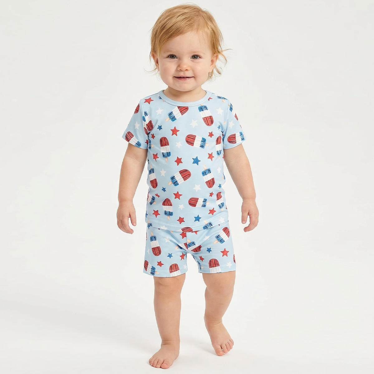 4th Of July Ice Cream Star Bamboo Summer Pajama Shorts Set