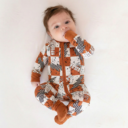 Checkered Lightning Bamboo Zipper Romper Pajamas