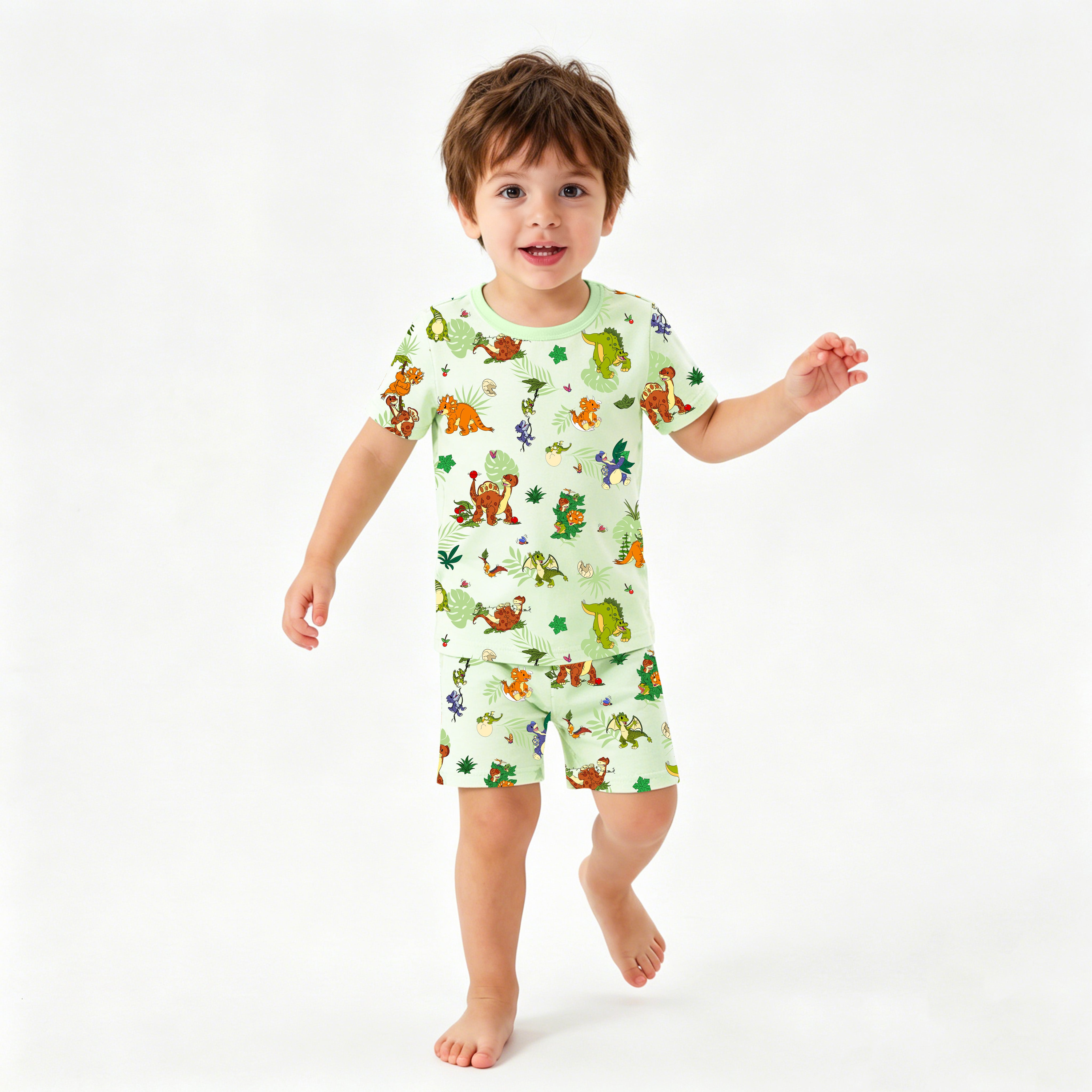 Kids Bamboo Two-Piece Pajama Set Prehistoric Dino Pals Jungle – MIOZING