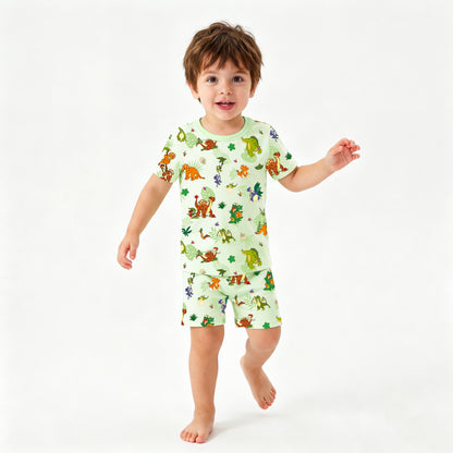 Kids Bamboo Two-Piece Pajama Set Prehistoric Dino Pals Jungle Playtime