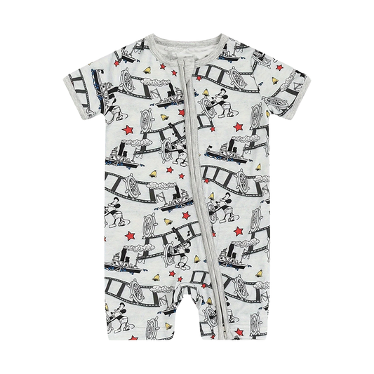 Mickey Mouse Cruise Ship Printing Bamboo Short Sleeve Zipper
