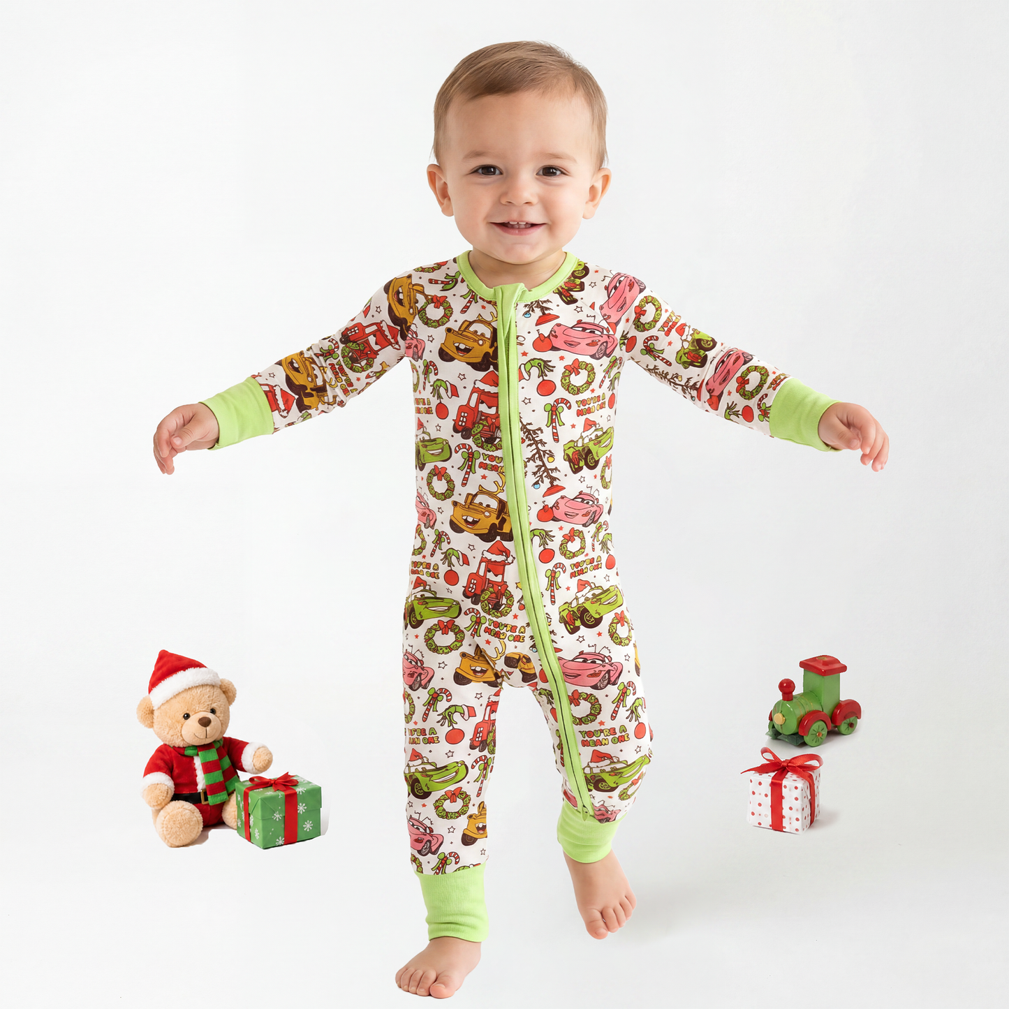 Christmas Toy Pals Baby Bamboo Zipper Romper Pajamas
