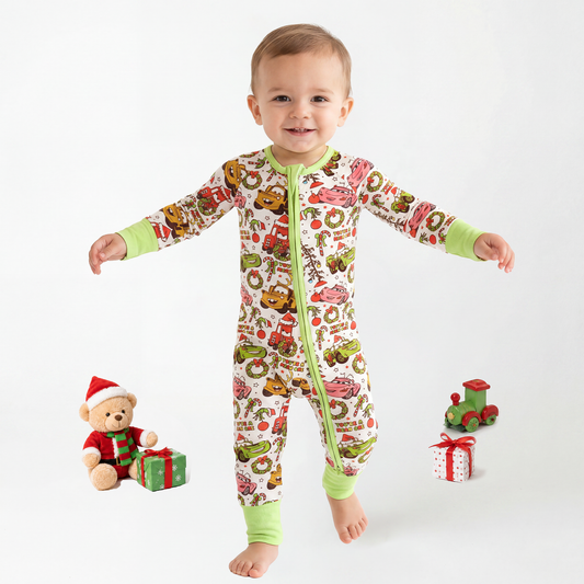 Christmas Toy Pals Baby Bamboo Zipper Romper Pajamas