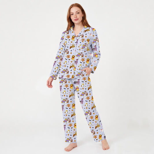Halloween Bear Pumpkin Bat Print Bamboo Women's Pajamas Set