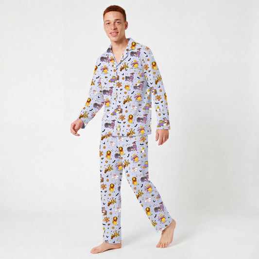 Halloween Bear Pumpkin Bat Print Bamboo Men's Pajamas Set