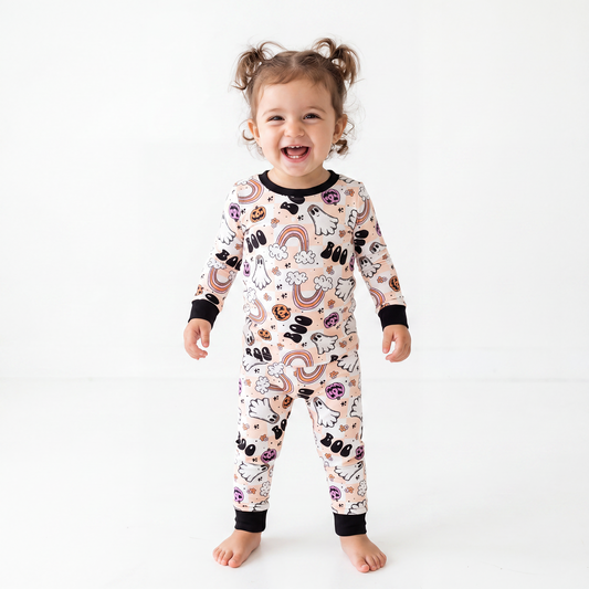 Halloween Pumpkin Ghost Rainbow Bamboo Long Sleeve Pajama Set - Image 1 - MIOZING