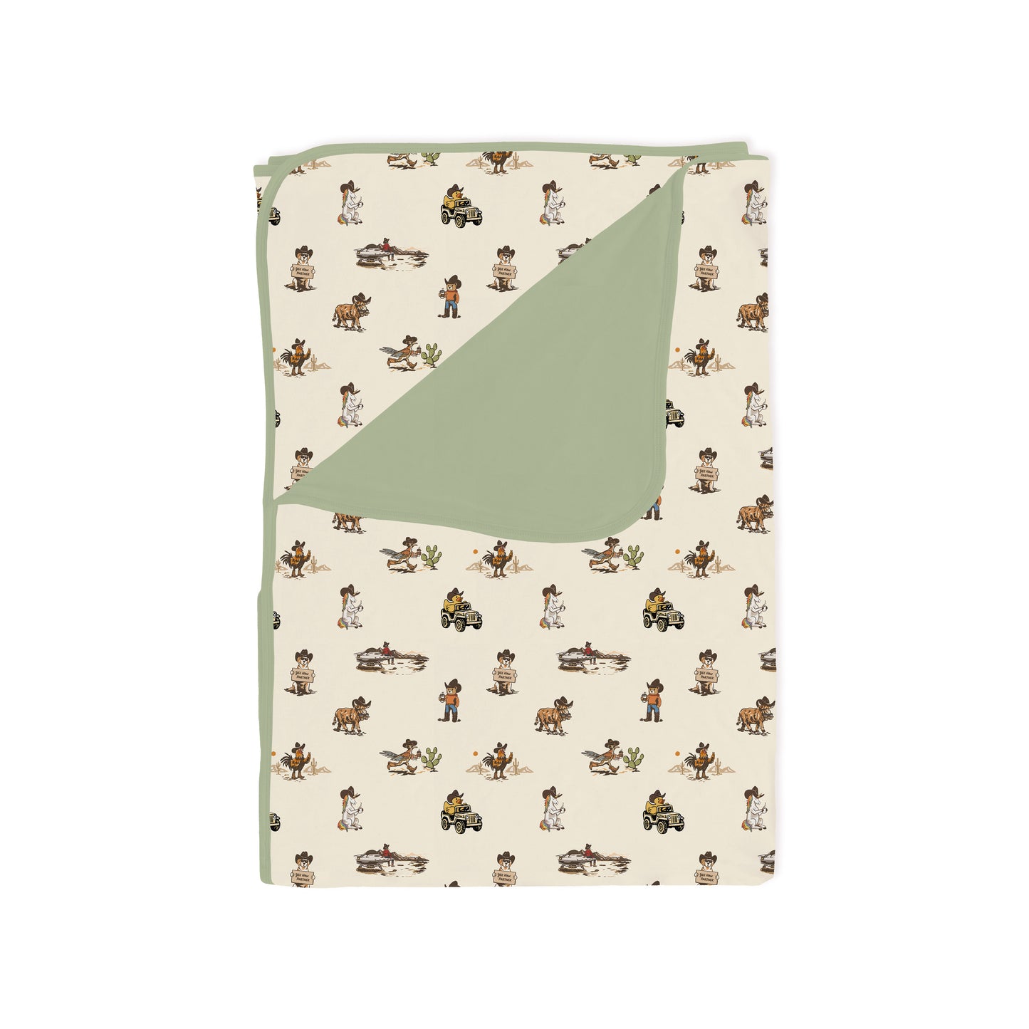 Yeehaw Critters Sage Bamboo Blanket