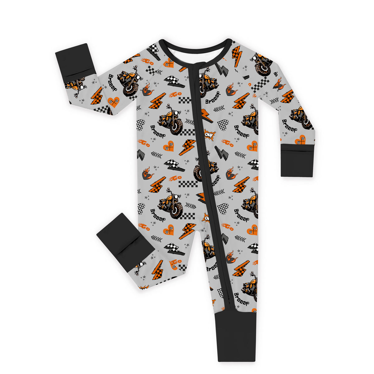 Vintage Motorcycle Braaap Bamboo Zipper Pajama Romper