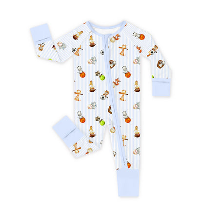 Pastel Safari Sports Bamboo Zipper Pajama Romper