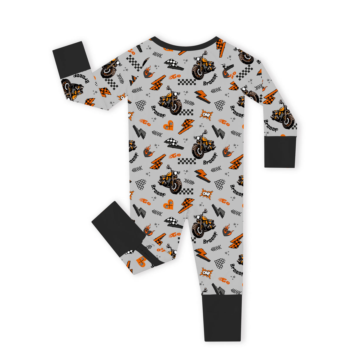 Vintage Motorcycle Braaap Bamboo Zipper Pajama Romper