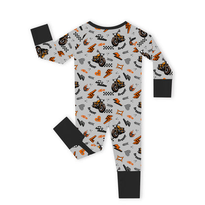 Vintage Motorcycle Braaap Bamboo Zipper Pajama Romper
