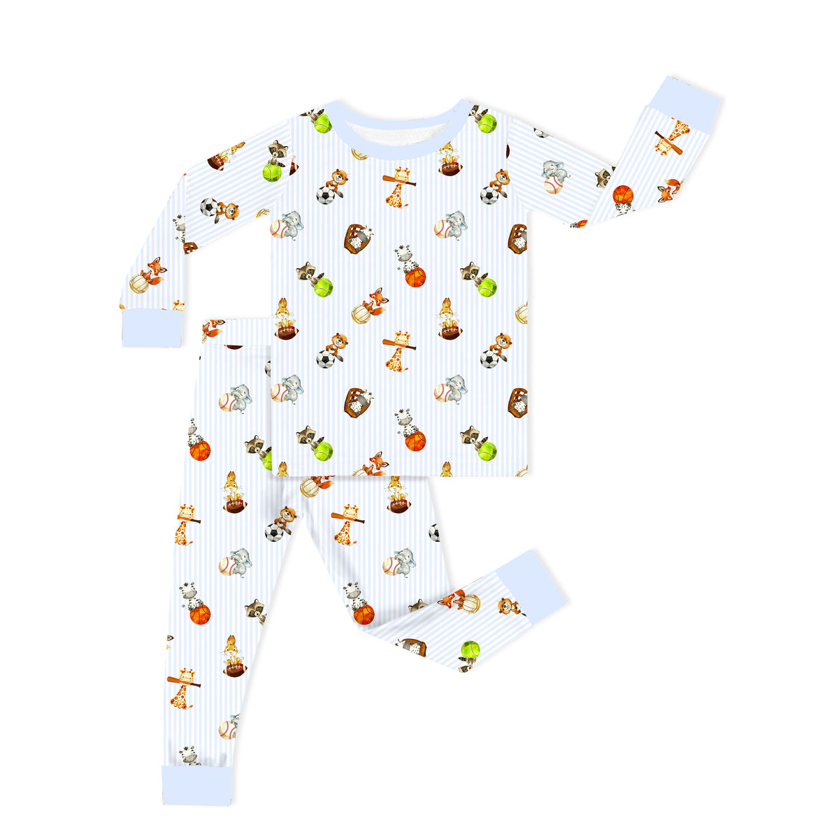 Pastel Safari Sports Kids Bamboo Two-Piece Pajama Set