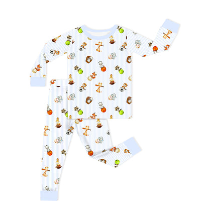 Pastel Safari Sports Kids Bamboo Two-Piece Pajama Set