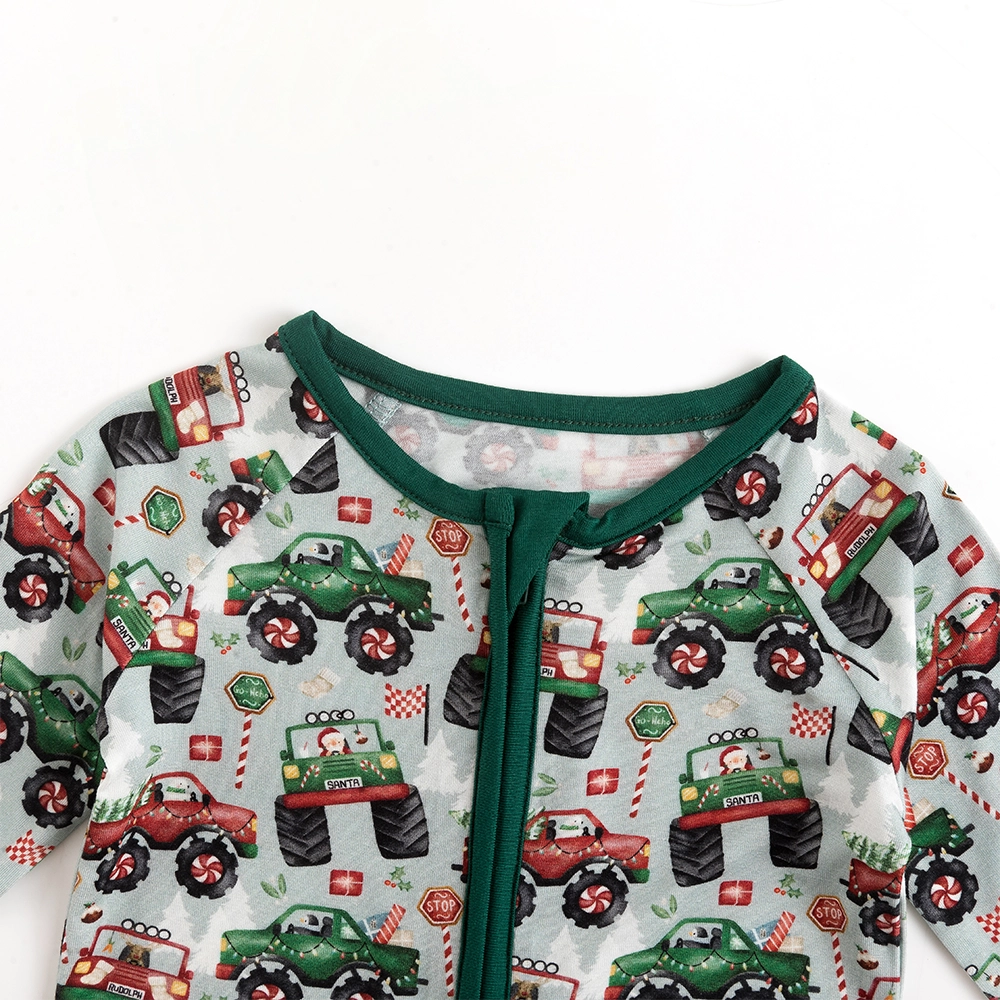 Christmas Truck Baby Bamboo Zipper Romper Pajamas