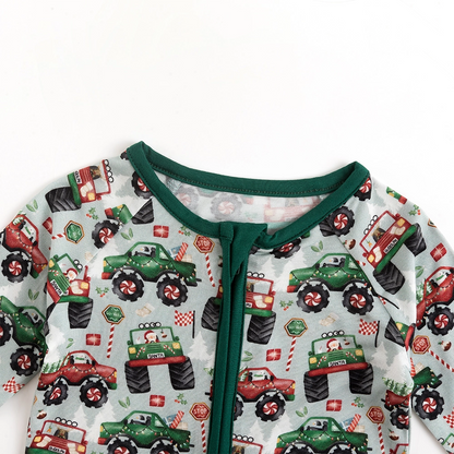 Christmas Truck Baby Bamboo Zipper Romper Pajamas