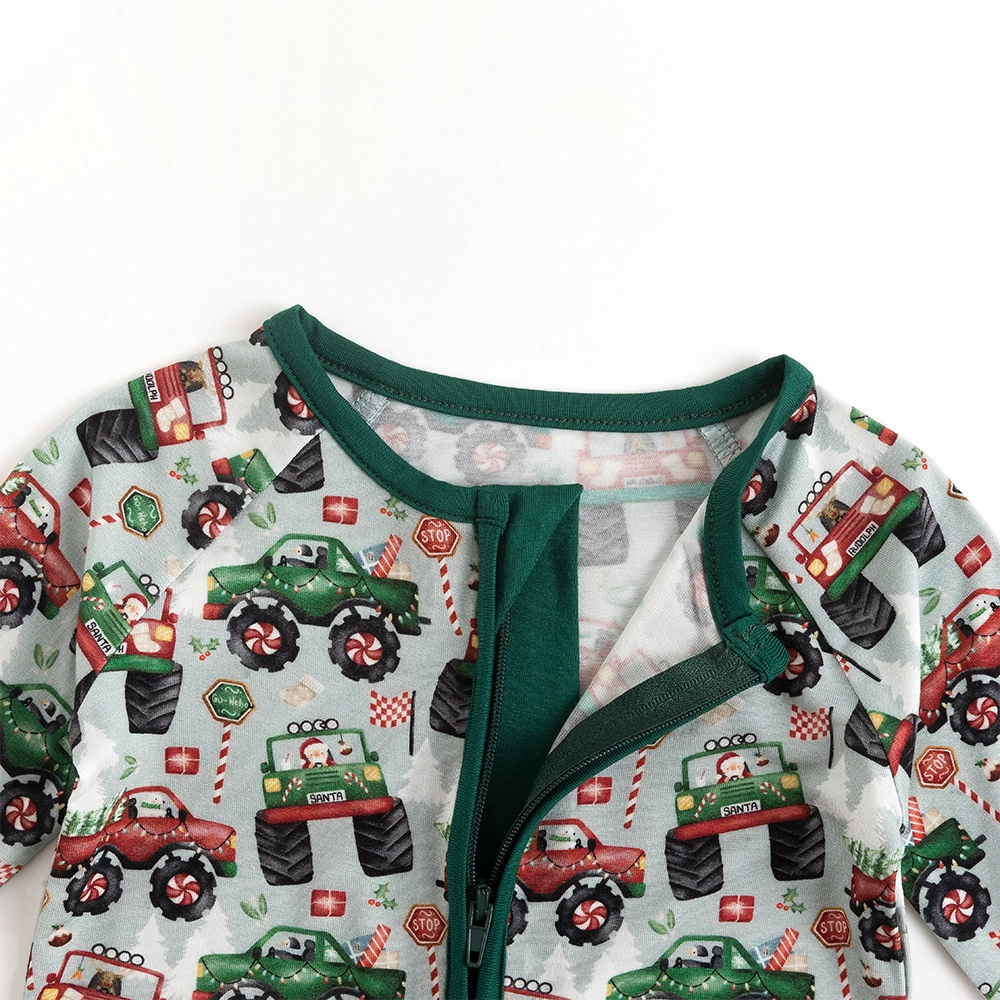 Christmas Truck Baby Bamboo Zipper Romper Pajamas