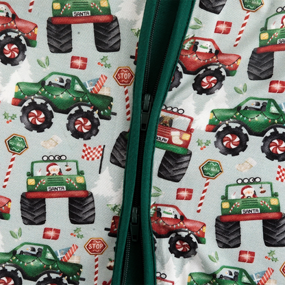 Christmas Truck Baby Bamboo Zipper Romper Pajamas
