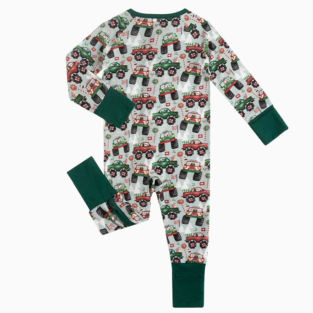 Christmas Truck Baby Bamboo Zipper Romper Pajamas
