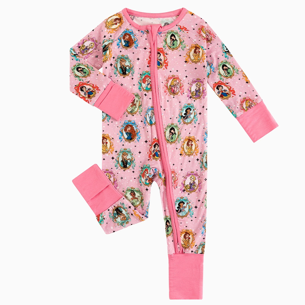 Princess Bow Star Baby Bamboo Zipper Romper Pajamas