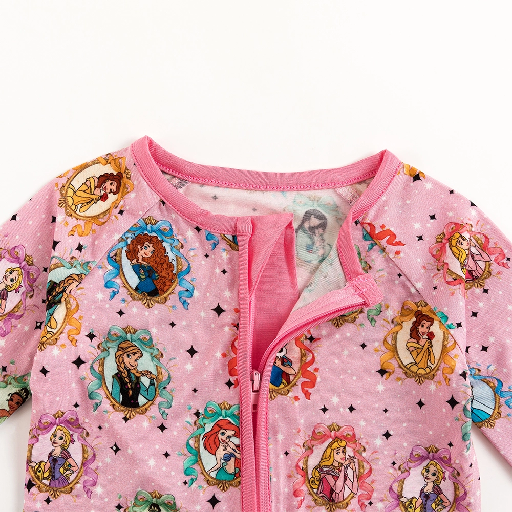 Princess Bow Star Baby Bamboo Zipper Romper Pajamas
