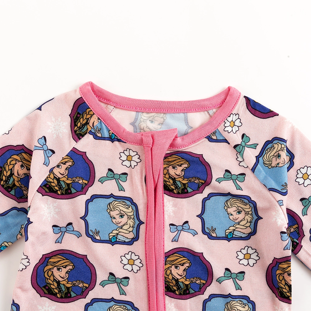 Flower Bow Princess Sisters Baby Bamboo Zipper Romper Pajamas