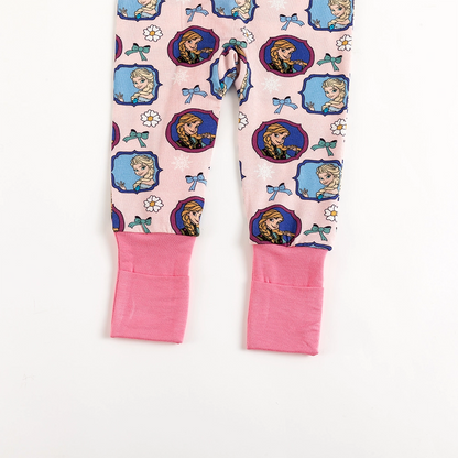 Flower Bow Princess Sisters Baby Bamboo Zipper Romper Pajamas
