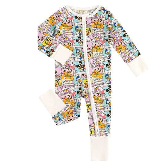 Cartoon Mouse Duck Dog Baby Bamboo Zipper Romper Pajamas