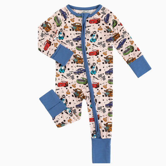 Cartoon Car Pentacle Baby Bamboo Zipper Romper Pajamas